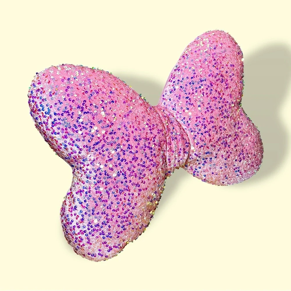 Cynthia Rowley Kids Pink Sequin Bow- Shaped Throw Pillow 20”
